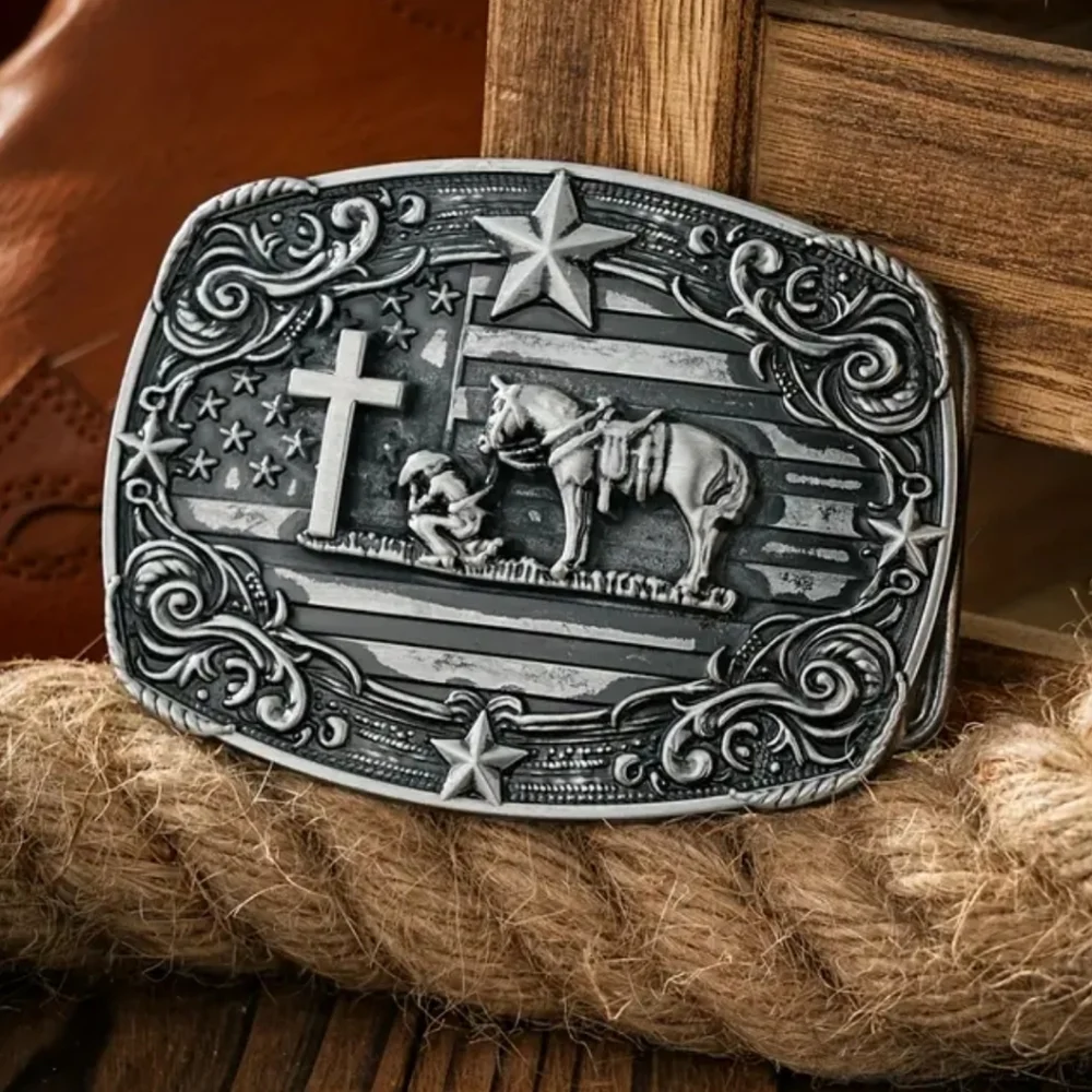 New Mens Praying Cowboy At The Cross Western Belt Buckle with Horse